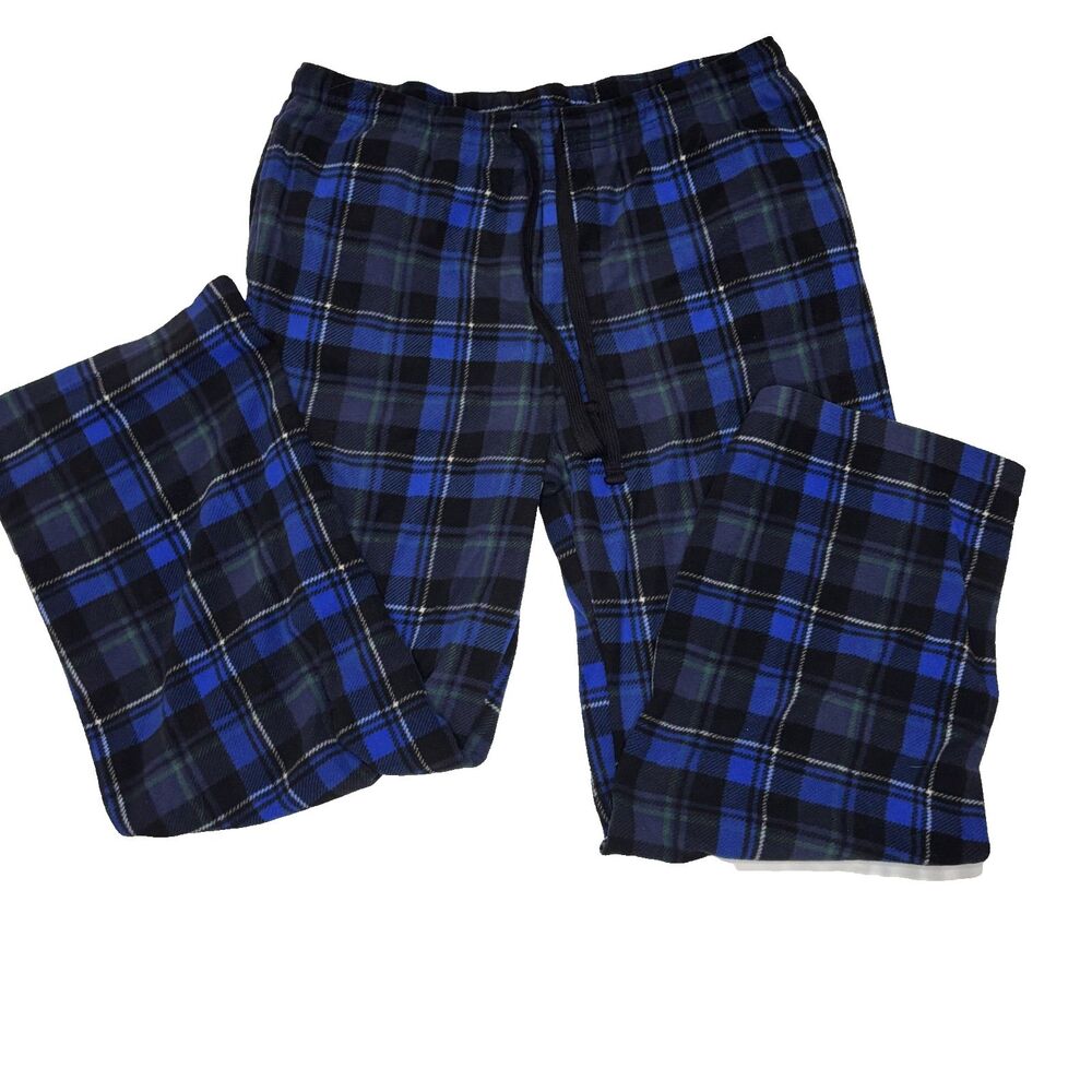Croft & Barrow Men's Blue Plaid Flannel Lounge Pants Pajama Bottoms Size Large